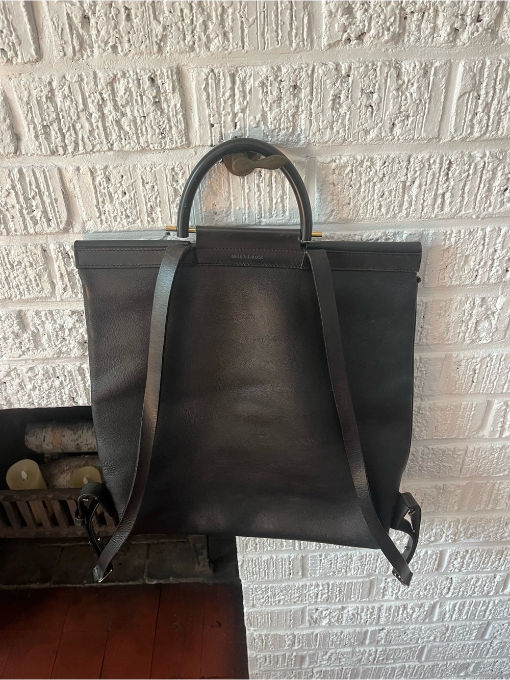 Building Block Black Leather Backpack